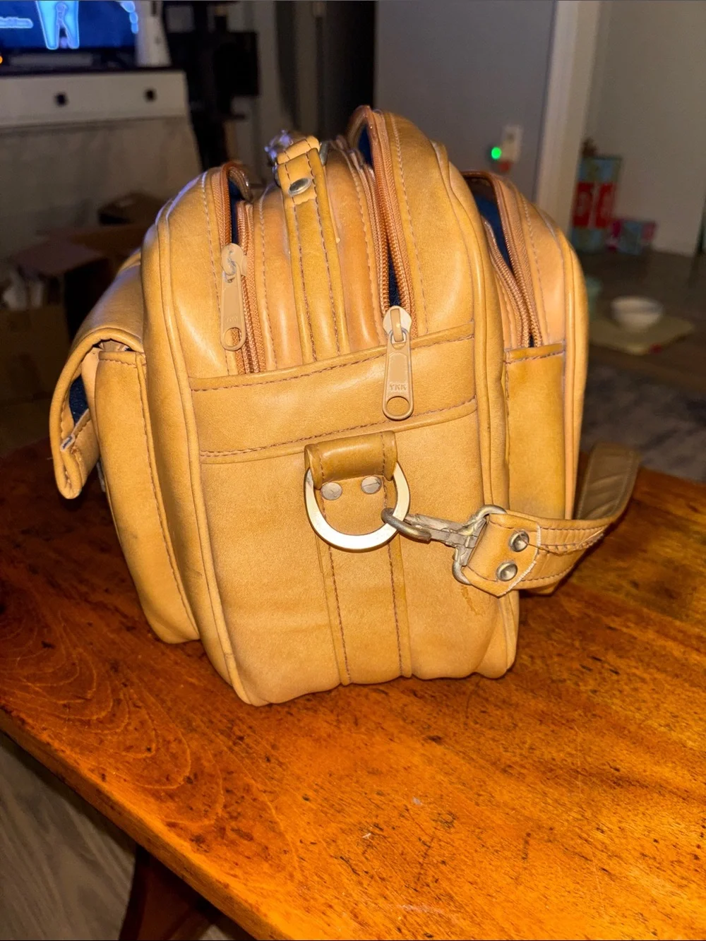 Vintage Marsand Leather Tan Messenger Bag Dual Front Pockets Camera Bag Retro